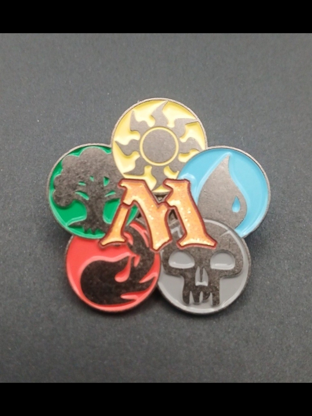 Multicolor Gaming Mana Symbol Enamel Pin - Red, Blue, Green, Yellow, Gray